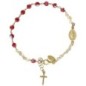 Bracelet en argent 925 °/°° dore, ajustable grains rouge a facettes Ø 3 mm (3 g) avec médaille VM & croix livré en boite.